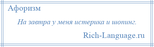 
    На завтра у меня истерика и шопинг.