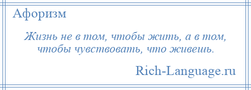 
    Жизнь не в том, чтобы жить, а в том, чтобы чувствовать, что живешь.