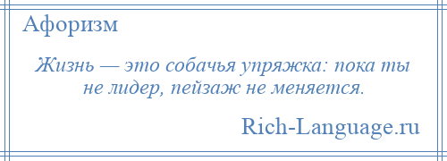 
    Жизнь — это собачья упряжка: пока ты не лидер, пейзаж не меняется.