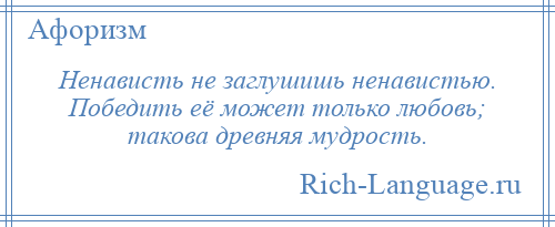 
    Ненависть не заглушишь ненавистью. Победить её может только любовь; такова древняя мудрость.