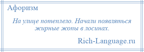 
    На улице потеплело. Начали появляться жирные жопы в лосинах.