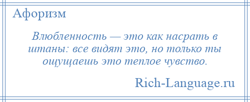 
    Влюбленность — это как насрать в штаны: все видят это, но только ты ощущаешь это теплое чувство.