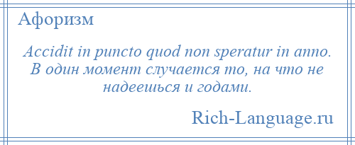 
    Accidit in puncto quod non speratur in anno. В один момент случается то, на что не надеешься и годами.