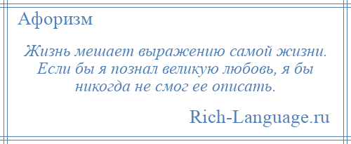 
    Жизнь мешает выражению самой жизни. Если бы я познал великую любовь, я бы никогда не смог ее описать.