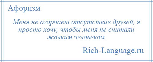 
    Меня не огорчает отсутствие друзей, я просто хочу, чтобы меня не считали жалким человеком.