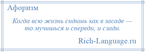 
    Когда всю жизнь сидишь как в засаде — то мучишься и спереди, и сзади.