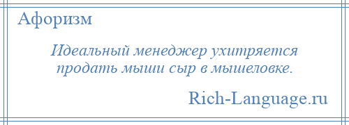 
    Идеальный менеджер ухитряется продать мыши сыр в мышеловке.