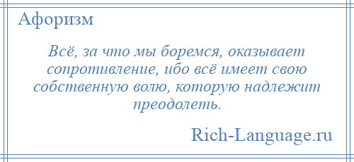 
    Всё, за что мы боремся, оказывает сопротивление, ибо всё имеет свою собственную волю, которую надлежит преодолеть.