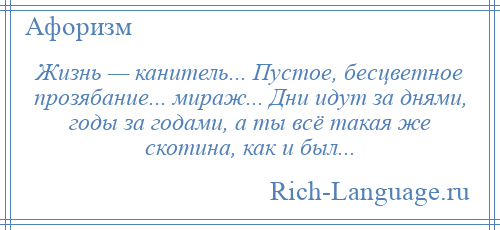 
    Жизнь — канитель... Пустое, бесцветное прозябание... мираж... Дни идут за днями, годы за годами, а ты всё такая же скотина, как и был...