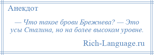 
    — Что такое брови Брежнева? — Это усы Сталина, но на более высоком уровне.