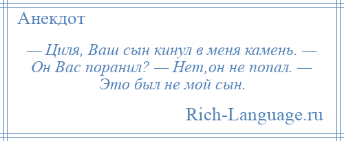 
    — Циля, Ваш сын кинул в меня камень. — Он Вас поранил? — Нет,он не попал. — Это был не мой сын.