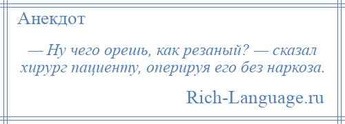 
    — Ну чего орешь, как резаный? — сказал хирург пациенту, оперируя его без наркоза.