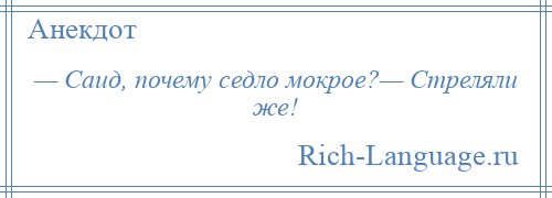 
    — Саид, почему седло мокрое?— Стреляли же!