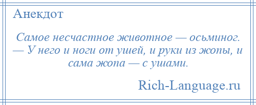 
    Самое несчастное животное — осьминог. — У него и ноги от ушей, и руки из жопы, и сама жопа — с ушами.