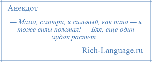 
    — Мама, смотри, я сильный, как папа — я тоже вилы поломал! — Бля, еще один мудак растет...