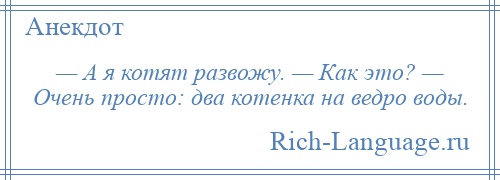 
    — А я котят развожу. — Как это? — Очень просто: два котенка на ведро воды.