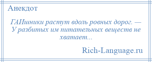 
    ГАИшники растут вдоль ровных дорог. — У разбитых им питательных веществ не хватает...