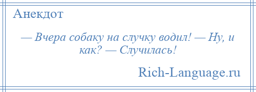 
    — Вчера собаку на случку водил! — Ну, и как? — Случилась!