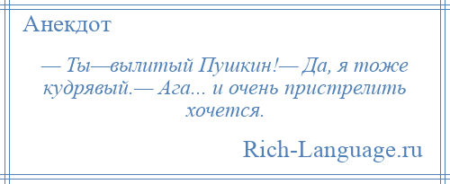 
    — Ты—вылитый Пушкин!— Да, я тоже кудрявый.— Ага... и очень пристрелить хочется.