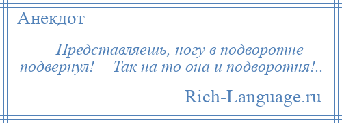 
    — Представляешь, ногу в подворотне подвернул!— Так на то она и подворотня!..