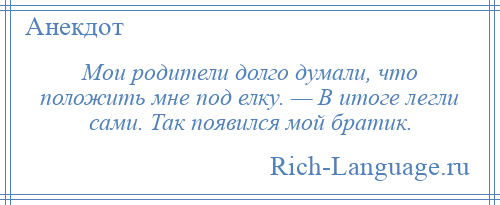 
    Мои родители долго думали, что положить мне под елку. — В итоге легли сами. Так появился мой братик.