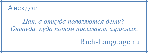 
    — Пап, а откуда появляются дети? — Оттуда, куда потом посылают взрослых.