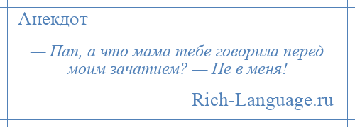 
    — Пап, а что мама тебе говорила перед моим зачатием? — Не в меня!