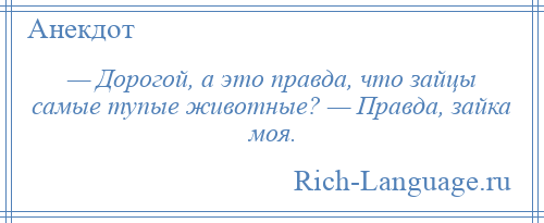 
    — Дорогой, а это правда, что зайцы самые тупые животные? — Правда, зайка моя.