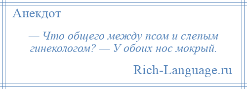 
    — Что общего между псом и слепым гинекологом? — У обоих нос мокрый.