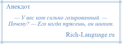 
    — У вас кот сильно газированный. — Почему? — Его когда трясешь, он шипит.