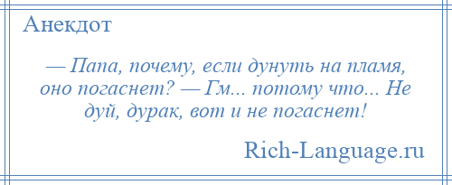 
    — Папа, почему, если дунуть на пламя, оно погаснет? — Гм... потому что... Не дуй, дурак, вот и не погаснет!