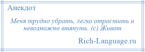 
    Меня трудно убрать, легко отрастить и невозможно втянуть. (с) Живот