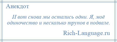 
    И вот снова мы остались одни. Я, моё одиночество и несколько трупов в подвале.