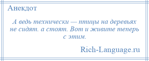 
    А ведь технически — птицы на деревьях не сидят. а стоят. Вот и живите теперь с этим.