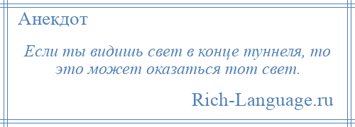 
    Если ты видишь свет в конце туннеля, то это может оказаться тот свет.