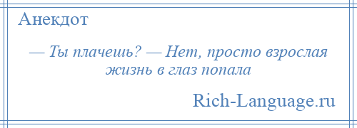 
    — Ты плачешь? — Нет, просто взрослая жизнь в глаз попала