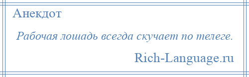 
    Рабочая лошадь всегда скучает по телеге.