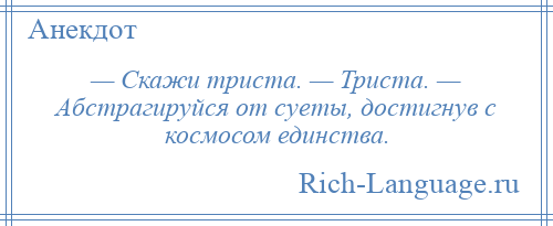 
    — Скажи триста. — Триста. — Абстрагируйся от суеты, достигнув с космосом единства.