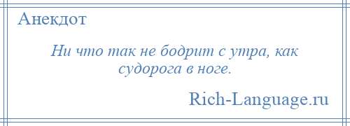 
    Ни что так не бодрит с утра, как судорога в ноге.