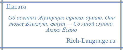 
    Об осенних Жухнущих травах думаю. Они тоже Блекнут, вянут — Со мной сходно. Акико Ёсано