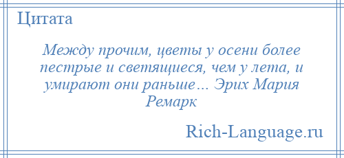 
    Между прочим, цветы у осени более пестрые и светящиеся, чем у лета, и умирают они раньше… Эрих Мария Ремарк