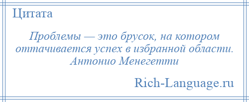 
    Проблемы — это брусок, на котором оттачивается успех в избранной области. Антонио Менегетти