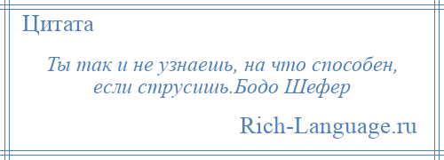 
    Ты так и не узнаешь, на что способен, если струсишь.Бодо Шефер