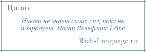 
    Никто не знает своих сил, пока не попробует. Иоган Вольфганг Гёте