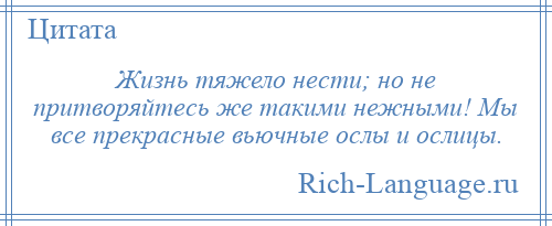 
    Жизнь тяжело нести; но не притворяйтесь же такими нежными! Мы все прекрасные вьючные ослы и ослицы.