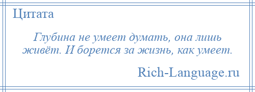 
    Глубина не умеет думать, она лишь живёт. И борется за жизнь, как умеет.