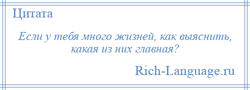 
    Если у тебя много жизней, как выяснить, какая из них главная?