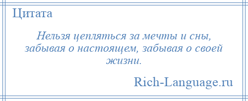 
    Нельзя цепляться за мечты и сны, забывая о настоящем, забывая о своей жизни.