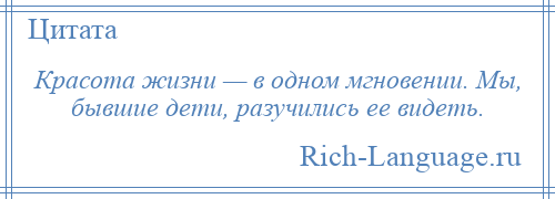 
    Красота жизни — в одном мгновении. Мы, бывшие дети, разучились ее видеть.