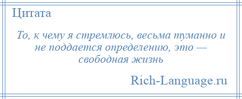 
    То, к чему я стремлюсь, весьма туманно и не поддается определению, это — свободная жизнь